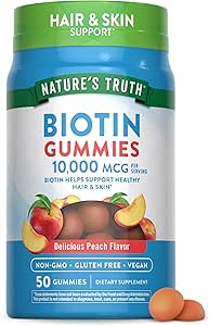 Nature's Truth Biotin Gummies | 1000006 | 50 Kont | Vegan, Non-GMO & Gluten Free Supplement | Peach Flavor