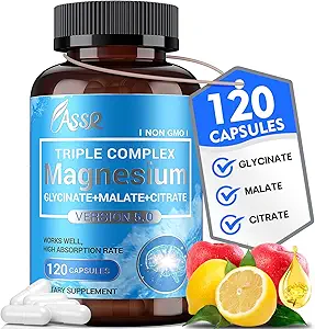 ASSR Triple Magnezyum Kompleksi – 300 mg Supplement with Glycinate, Malate & Citrate – Supports Relaxation, Muscle & Nerve Function – High Abxia, Vegan, Non-GMO, 120 Capsules