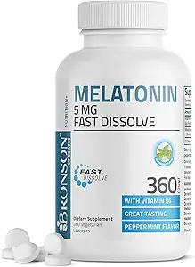 Bronson Melatonin 5 mg Fast Dissolve Peppermint Tabletleri B6 - Rahatlama, 360 Vegetarian Chewable Lozenges