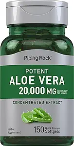 Piping Rock Aloe Vera Capsules 20000 mg | 150 Softgels | Interd Extract Supplement | Non-GMO, Gluten Free