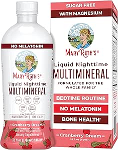 MaryRuth Organics Liquid Nighttime Multimineral | No Melatonin | Bedtime Routine | Magnezyum Citrate | Kalsiyum | çinko | Vitamin D3| 4 Flavors | Vegan | Sugar Free | Gluten Free | 32 Oz