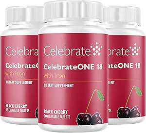 Γιορτάστε Βιταμίνες CelebrateONE 18 Μασώμενα, 18mg Σιδήρου - Once Daily Bariatric Multivitamins, Essential Vitamins & Minerals - Gastric Bypass & Sleeve Gastrecty Supplement - Black Cherry (90 Tablets)