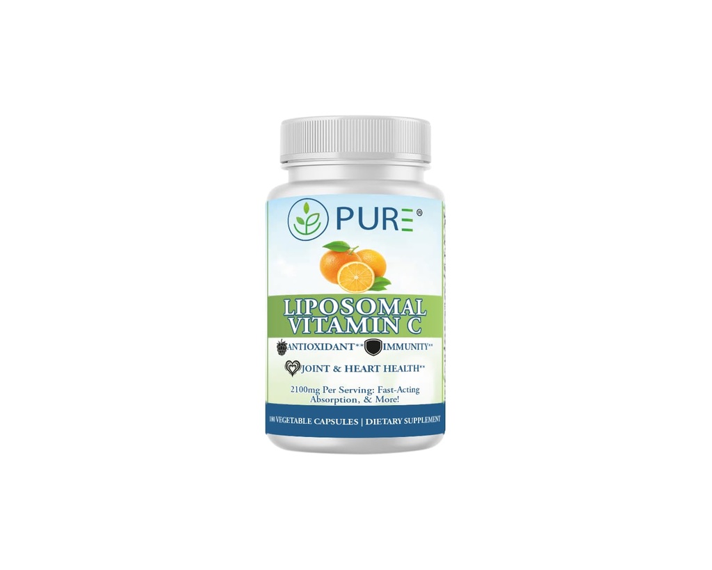 PURE Liposomal Vitamin C Capsules, 2100 mg, Sunflower Lecithin, 180 Capsules, 60-Day Supply, Premium Wellness Supplement Supplement