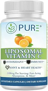 PURE Liposomal Vitamin C Capsules, 2100 mg, Sunflower Lecithin, 180 Capsules, 60-Day Supply, Premium Wellness Supplement Supplement