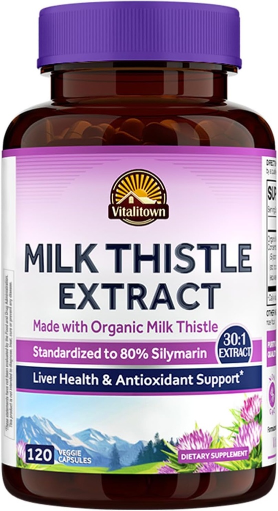 Vitalitown Organic Milk Thistle Αντιοξειδωτική Υποστήριξη, Detox & Καθαρισμός, 120 Vegan Caps