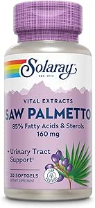 SOLARAY Saw Palmetto Extract - Prostate Health and Urinary Tract Support - 136 mg Fatty Acids and Sterols - Lab TY, 60-Day Money-Back (30 hizmet, 30 Softgels)
