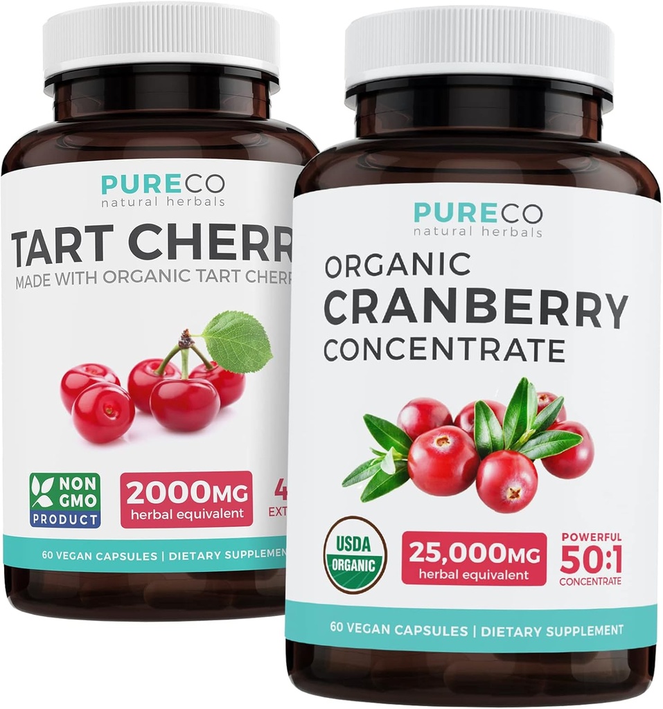 Organik Cranberry Pills & Tart Cherry - Temiz & Clear Sche - Urinary Tract & Uric Acid Support - Organik Cranberry Pills - 50:1 Temp & Organik Tart Cherry Capsules - 4:1 Ekstradüksiyon