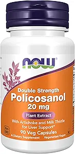 NOW Συμπληρώματα τροφίμων, Policosanol 20 mg, Διπλή Δύναμη, Μείγμα των λιπαρών αλκοολών μακράς αλυσίδας (LCFAs) που προέρχονται από ζαχαροκάλαμο, 90 κάψουλες Veg