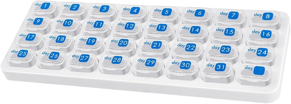 Aylık Pill Organizer, Büyük Seyahat Pill Box 31 Gün, Günlük Pill Case, Pilllen Konteyner Vitamin, Tıp, Tamam, Fish Oil, Clear