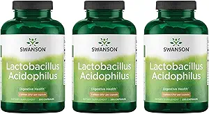 Swanson Lactobacillus Acidofilius - Probiyotik Supplement Supporting Digestive Health with 1 Milyar CFU Per Capsule - Bowel ve GI Tract Health - (250 Capsules) 3 Pack
