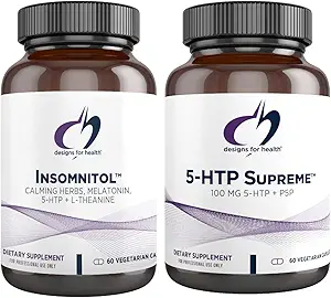 Σχεδιασμός για την υγεία 5-HTP + Insomnitol Duo - συμπλήρωμα διάθεσης, περιλαμβάνει Βαλεριάνα, μελατονίνη, και L-Θεανίνη (2 σετ προϊόντων)