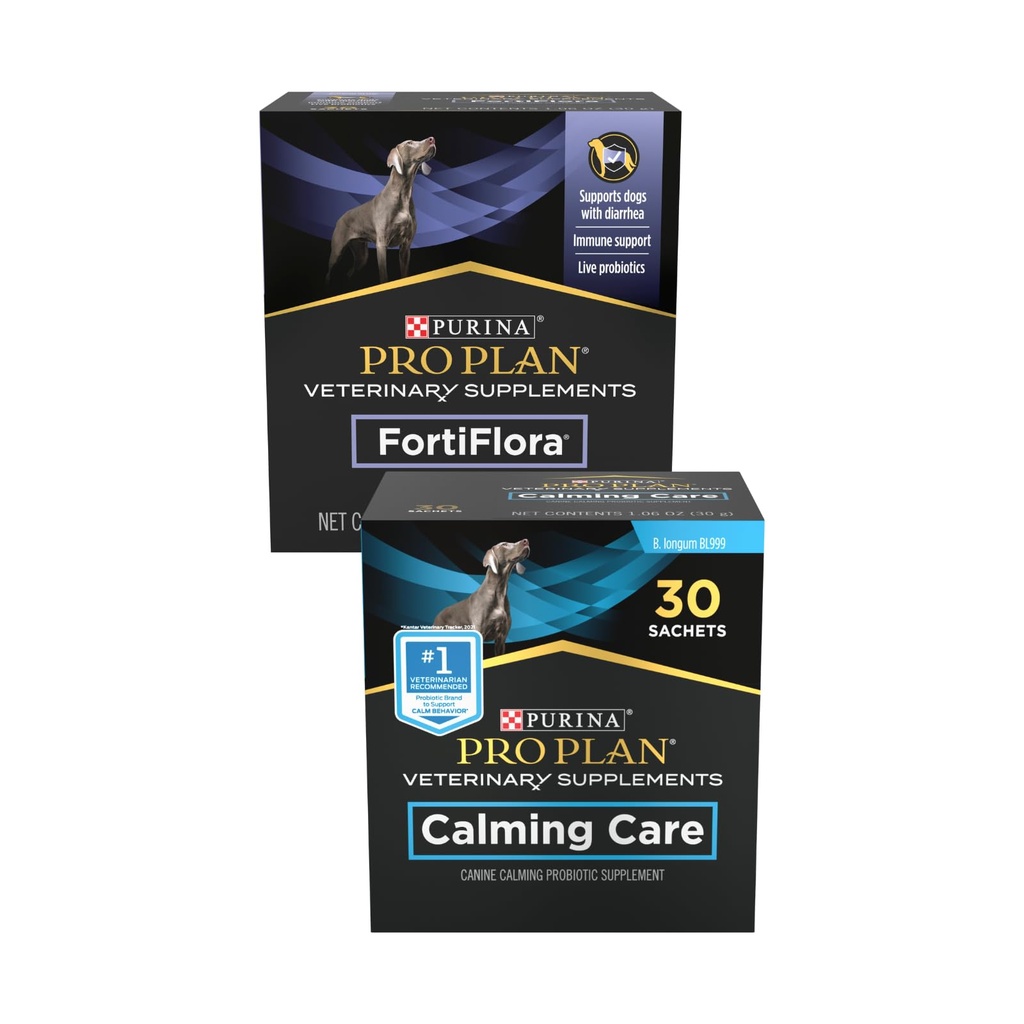 Purina Pro Plan Veterinary Supplements, Fortiflora & Calming Care Canine Dog Supplements, Probiotic Supplements, 30-CT Each (Pack of 2)