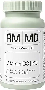 Amy Myers MD Vitamin D3/K2 10.000 IU Capsules - Bone için Günlük Vitamin Supplement, Immune & Hormon Sağlığı Desteği - Sağlıklı Zihinsel ve Rahatlama Yardım - 30 Capsules