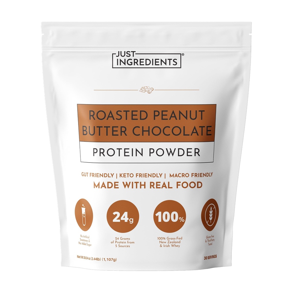 Roasted Peanut Butter Chocolate Protein Powder – 30 -Serving Blend with 100% Grass-Fed Whey & Organic Plant Proteins – Rich Cocoa & Roasted Peanut Flavor – Supports Muscle Recovery & Energy*