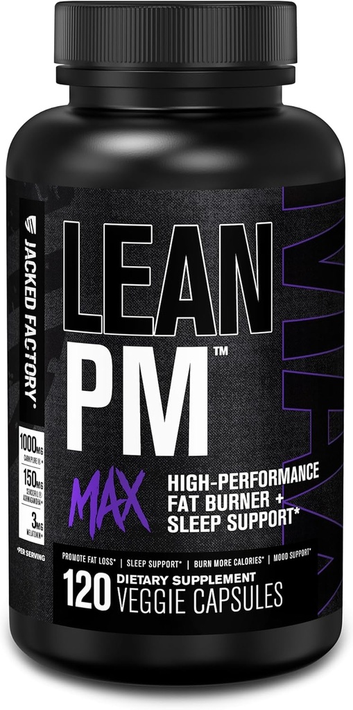 Jacked Factory Lean PM Max - Υψηλής απόδοσης απώλεια βάρους, υποστήριξη ύπνου, λίπος καύση, & όρεξη καταπιεστικό για άνδρες και γυναίκες w/μελατονίνη, μαγνήσιο, Carnipure, & Ashwagandha - 120 χάπια διατροφής