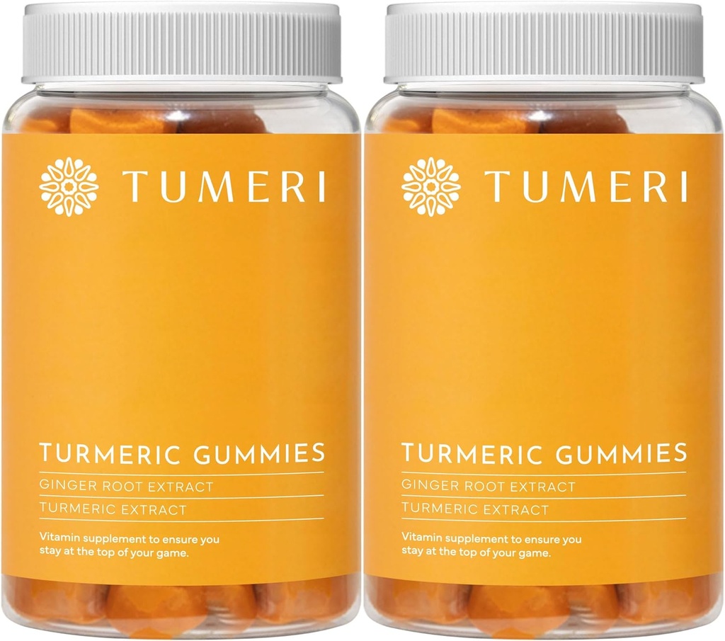 TUMERI Turmeric ve Ginger Gummies - Turmeric Curcumin Ortak Destek Tamam - 60 Kont Natural Tropikal Meyve Lezzetli Vegan Gummies - 2 Paket