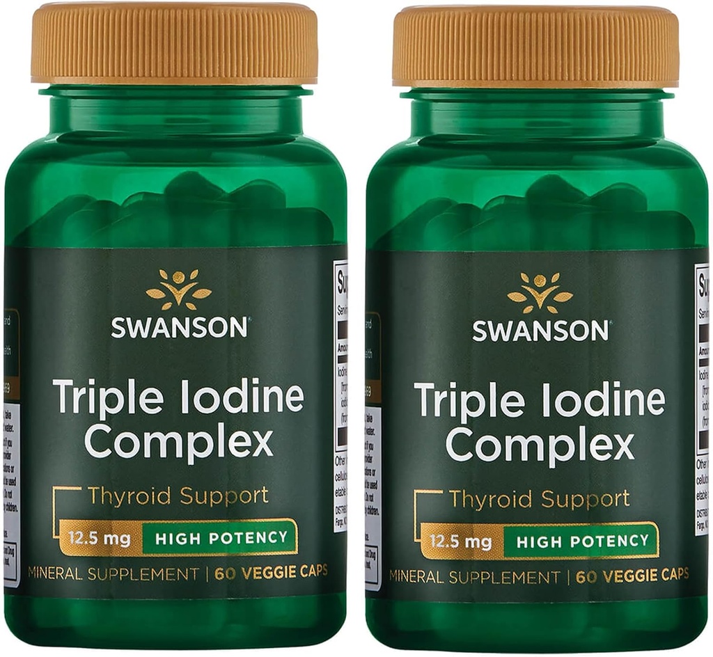 Swanson Triple Iodine Kompleksi - Vital Yourroid Support-Promotes Metabolic Function, Artan Red Blood Cell Production, & Heart Health-(60 Veggie Capsules, 12.5 mg each) 2 Pack