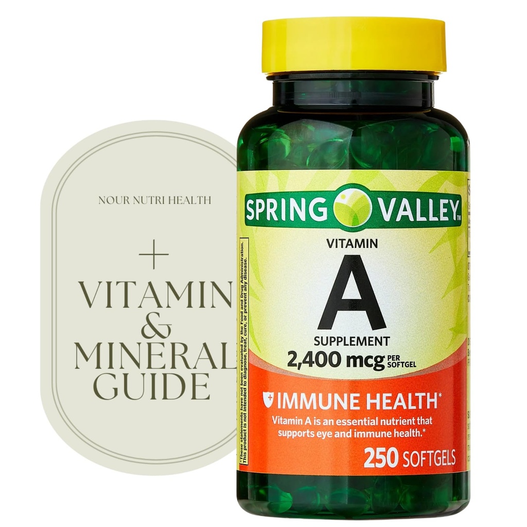 1 Pack Vitamin A 2,400 mcg Softgels, 250 Count (1 Bottle) + Vitamin Guide & Sticker Included