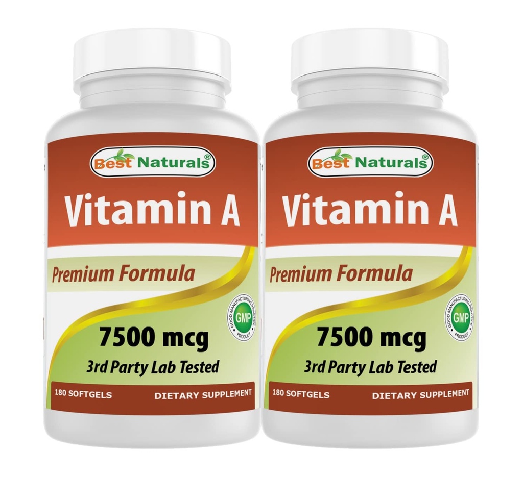 Best Naturals Vitamin A 25000 IU (7500 mcg), Non-GMO Formula Supports Healthy Vision & Immune System and Healthy Growth & Reproduction, 180 Softgels (180 Count (Pack of 2))