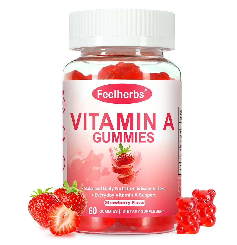 Vitamin A 25000 IU Gummies, 60 Count Chewable Immune & Bones VIT A Gummy, Strawberry Flavor Vitamins, Natural & Delicious
