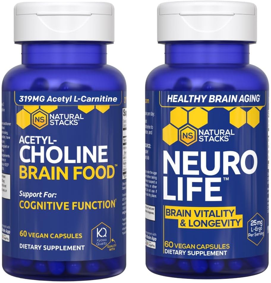 NATURAL STACKS NeuroLife + Acetylcholine Brain Food Bundle - Υποστηρίζει Γνωστική λειτουργία & Εγκεφαλική μακροζωία * - 120 Σύνολο Καψών
