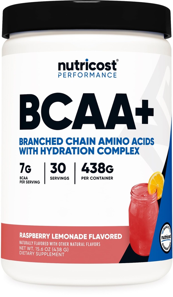 Nutricost BCAA + Hydration Toz (Raspberry Lemonade) 30 Servisler - Hydration Complex - Gluten-Free, Non-GMOMO