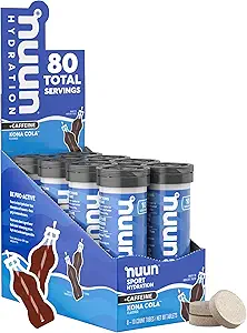 Nuun Sport + Caffeine Electrolyte Tablets - Διαλύονται σε νερό, Kona Cola Flavor, 5 Απαραίτητα Ηλεκτρόλυτα για την ενυδάτωση, 1g Sugar Drink Mix, Vegan, Non-GMO, 8 Pack (80 Total Servings)