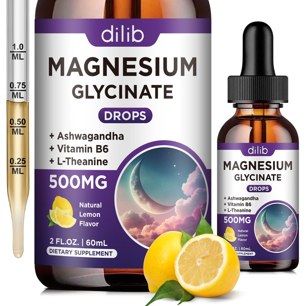 Magnezyum Glycinate Supplement, Magnezyum Glycinate 500 mg B6, Ashwagandha, L - Theanine, Chamomile - Support Stress Relief, Bone, Muscle, Mood Vegan