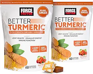 Kuvvet Faktörü Ekstra Güçlü Ortak Sağlık için Daha İyi Turmeric Ortak Destek Supplement, The HydroCurc Turmeric Curcumin with Black Pepper for Superior Abors, Fruit Outlet, 120 Soft Chews