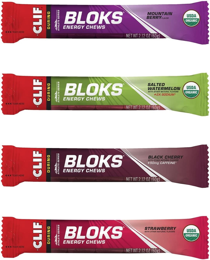 CLIF BLOKS - Ενεργειακά μάσημα - 4 Flavor Variety Pack - Μη-GMO - Φυτική βάση τροφίμων - Γρήγοροι υδατάνθρακες για την ποδηλασία και τη λειτουργία - προπόνηση Snack (2.1 Ounce Packet, 12 Count)