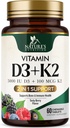 D3 K2 Supplement | 5000 IU D3 + K2 100 mcg | MK-7 K2 Vitamin D | Destek Immune, Heart, Teeth & Bone Health - Nature's Easy to Chew, VIT D3 K2, Non-GMO, Tasty Berry Flavor - 60 Tabletler