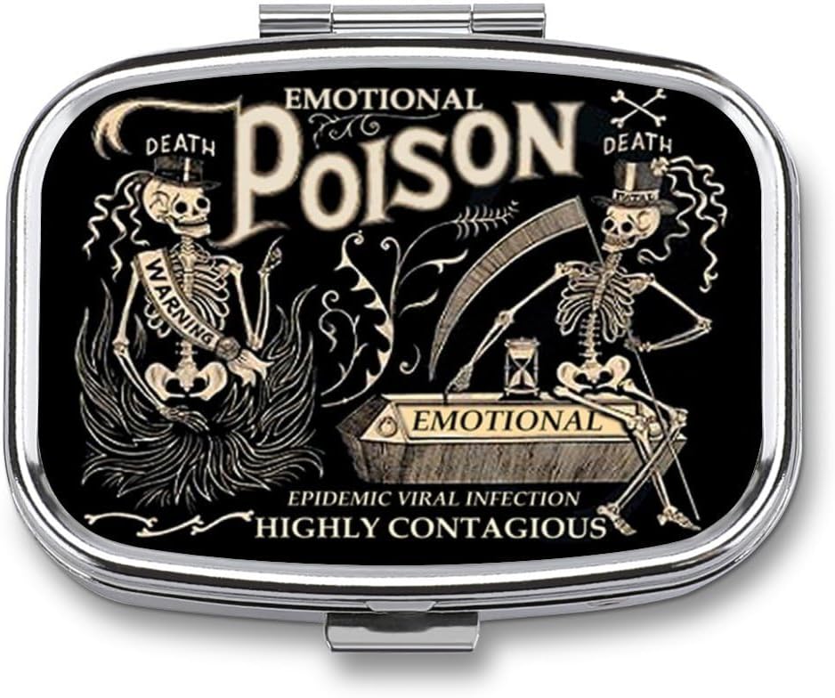 Metal 2 Compartment Pill Organizer Travel Friendly Portable Compact Pill Box Cute Pill Case to Hold Vitamins,Fish Oil,Supplements,Meds,Tablet for Purse,Pocket. (Black Background)