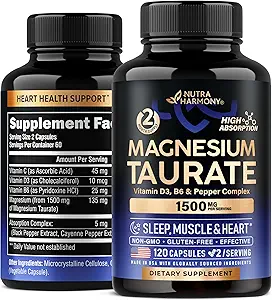 Magnezyum Taurate 1500 mg B6, C & D3 - Gelişmiş Aborpsiyon için Pepper - Laboratuvar Test Edildi, ABD'de Yapıldı - 120 Capsules, 2 Ay Supply