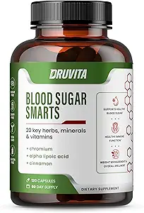 Blood Sugar Smarts - 20 Key Herbs, Mineraller ve Vitaminler - Chromium, Alfa Lipoic Acid, Cinnamon & Bitter Melon, Erkekler için Kadın-GMO Natural- 120 Capsules 60 Day Supply