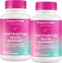 Pink Stork Postpartum Mood Support - Postnatal Hormonlar Anneler için Denge - Emzirme Dostu - Stres ve Bilişsel Destek, Postpartum Essentials - Ashwagandha, Chamomile, & Vitamin D, 120 Capsules