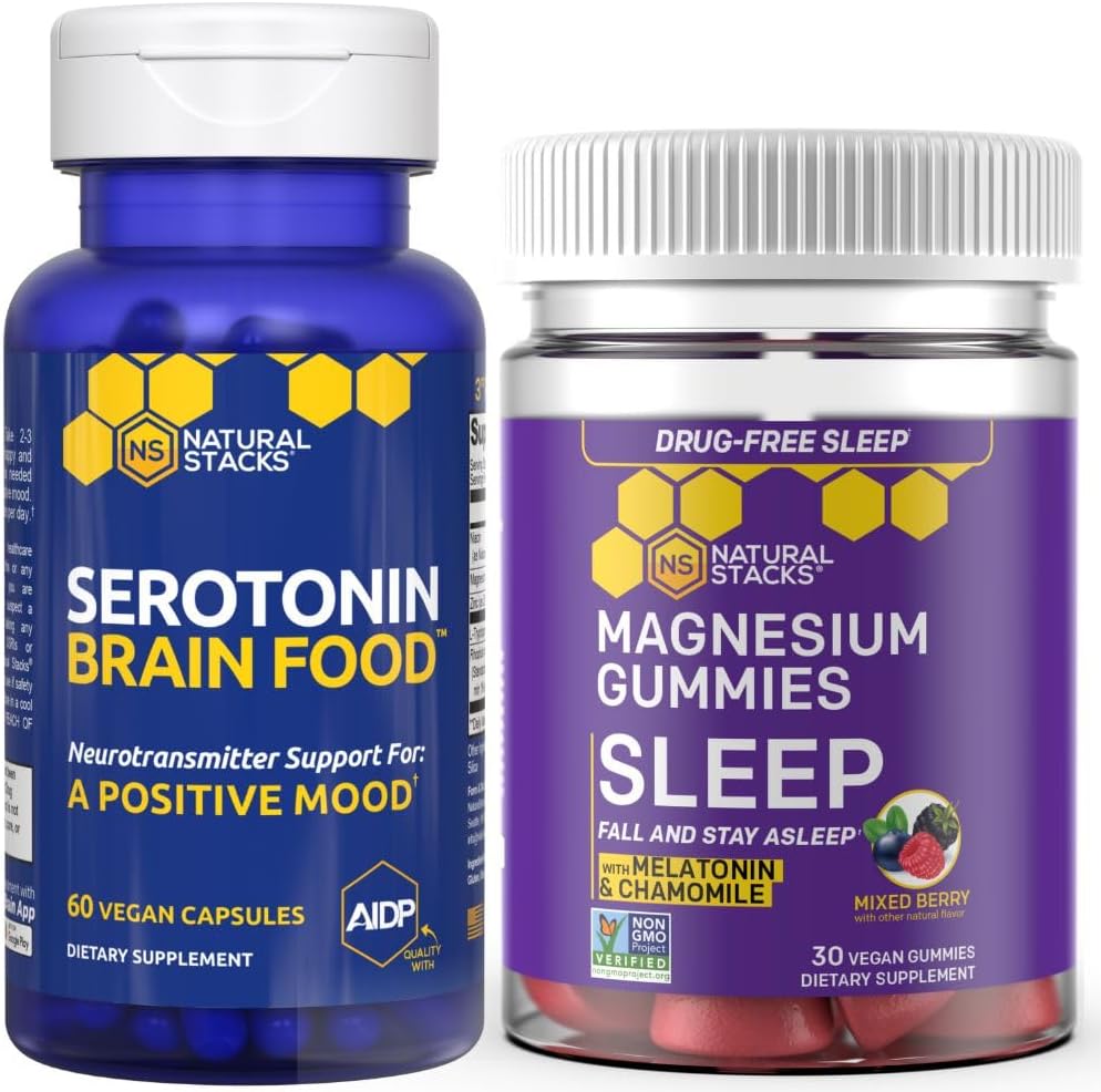 NATURAL STACKS Magnezyum Uyku Gummies + Serotonin Beyin Gıda Kataloğu - Kalite Uyku ve Olumlu Mood* - 90 Total Pieces
