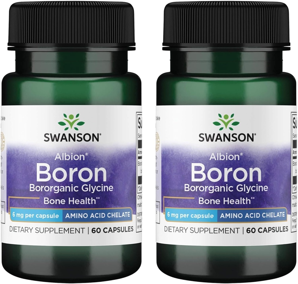 Swanson Boron, Albion - Boroganic Glycine Supplement Supporting Ortak Sağlık ve Kemik Sağlığı - Yüksek Aborpsiyon Formula Genel Dengeyi Destekleyebilir - (60 Capsules, 6 mg Her) (2 Pack)