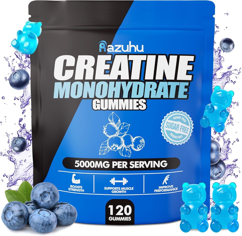 Pre Workout hcl creatine monohydrate Gummies, 120 Blue chew for Men(Blueberry), creatine hcl Energy Supplement for Women, whey Protein Isolate Vital Source Feminine Gummies