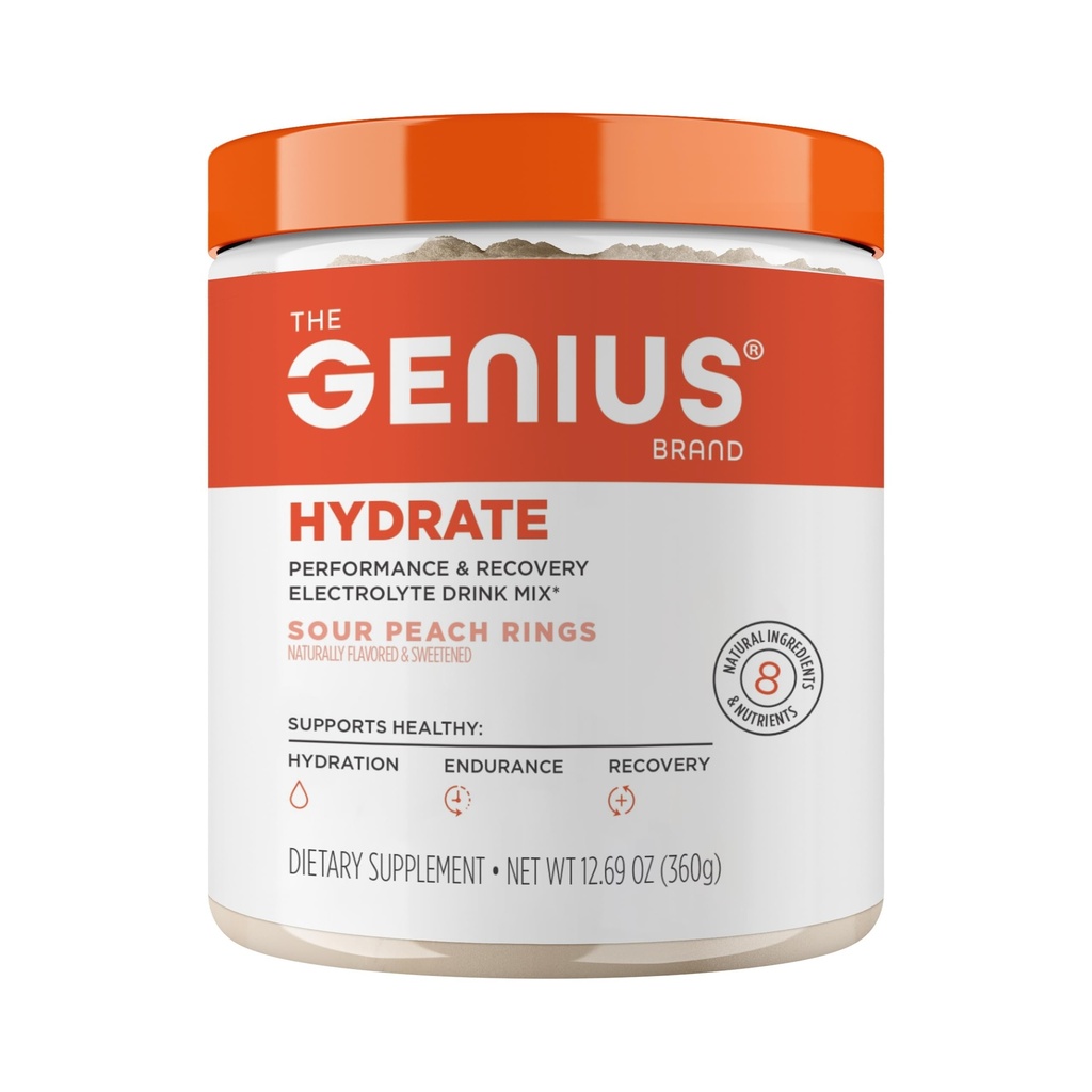 Genius Brand Genius Hydrate - Daily Hydration için Elektrolyte Supplement - Coconut Water - Sugar-Free - 8 Essential Minerals & Nutrients - Non-GMO - Sour Peach Ring - 50 Hizmet