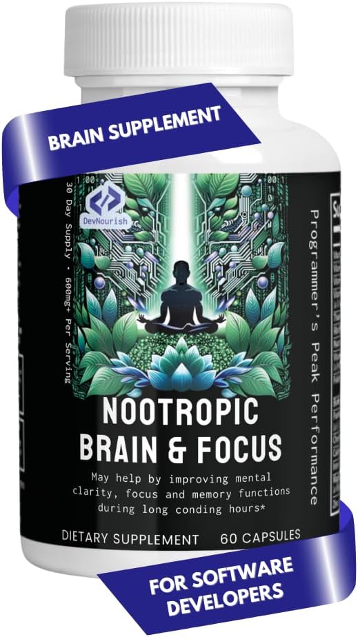Nootropic Brain Supplements for Memory & Focus with GABA, Green Tea Extract, Bacopa monnieri, DMAE, Phosphatidylserine | Supports mental Clarity & Cognitive Function | B6 - 60 Capsules