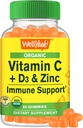 WellEvet Organik Vitamin C + D3 + çinko Gummies - Immune Boosting, Antioksi-Rich ve Bone Health Supporting, USDA Organic, Vegan ve Non-GMO - Gluten-Free Count, Nut-Free Gummy - 60