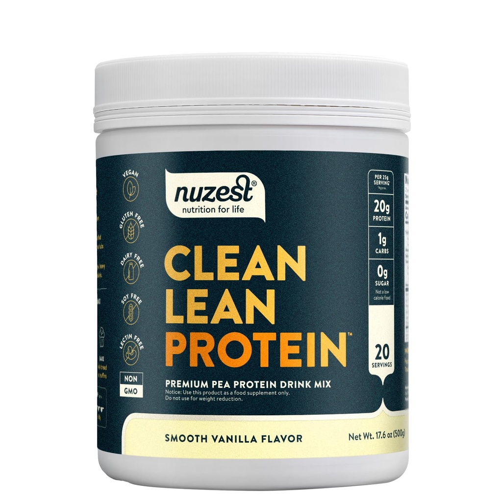 Nuzest - Pea protein Toz - Temiz Lean protein, Premium Vegan Plant Temel, Süt Free, Gluten Free, GMO Free, Doğal olarak Temizlenmiş Protein Shake, Smooth Vanilla, 20 Hizmet, 1.1 lb