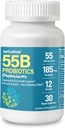 55B Probiyotiks Premium - 55 Milyar CFU, 12 Strains, 185 mg Prebiyotik - Immune Support, Digestive & Gut Health - Supports Occasional Constipation, Gas & Bloating - 30 Vegan Capsules, 30 Day Supply