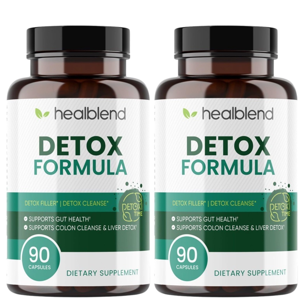 Healblend Detox Formula - Body Cleanse & Digestive Support with Milk Thistle, Bentonite Clay - Promotes Liver Health, Reduces Bloating, Boosts Immunity & Energy – 90 Capsules (2 Pack)
