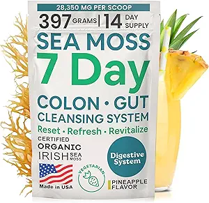 Atlantic Naturals Sea Moss 7Day Colon & Gut Purification - Golden Flax Tohumlar, Psyllium Husk, Senna Toz, Kadınlar ve Erkekler için - Pineapple Flavor İçecek Mix (14 oz)