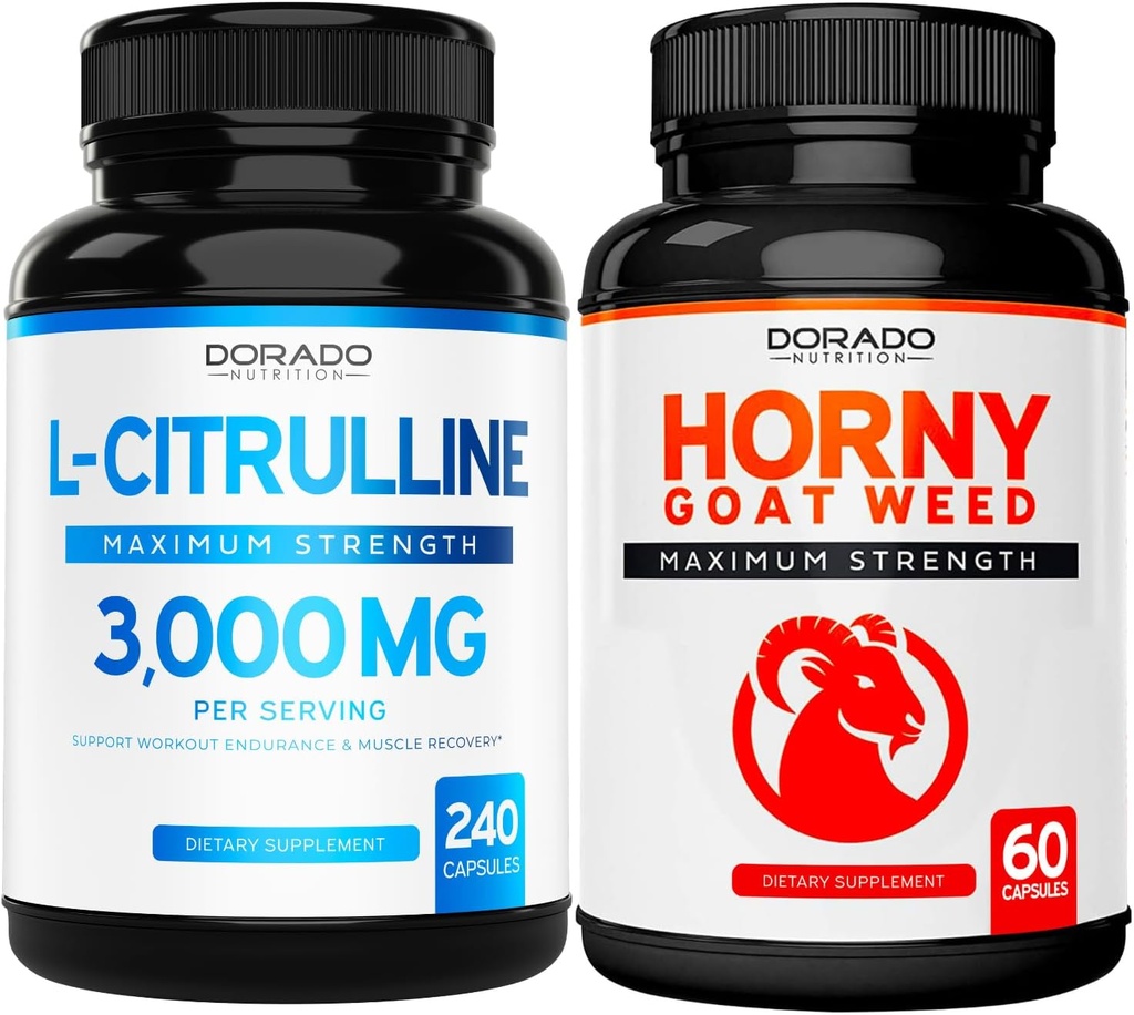 L Citrulline (240 κάψουλες) L Arginine & Nitric Oxide for Stamina, Endurance & Performance for Workouts and Horny Goat Weed (60 κάψουλες) Premium Hornygoatweed & Icarin Epimedium - Vegan & USA Made