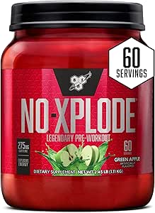 BSN N.O.-XPLODE Pre Workout Toz, Blood Supplement for Men and Women with Kretine and Beta-Alanine, Flavor: Green Apple, 60 Hizmetler