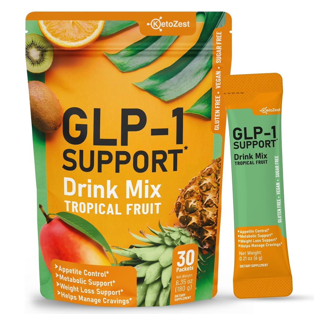 GLP-1 Support Drink Mix Powder - Women Men Weight Loss Support Natural Appetite Suppressant & Metabolic Booster - Daily GLP1 Support for Fat Burn Cravings Control Gut Health Fiber Supplement
