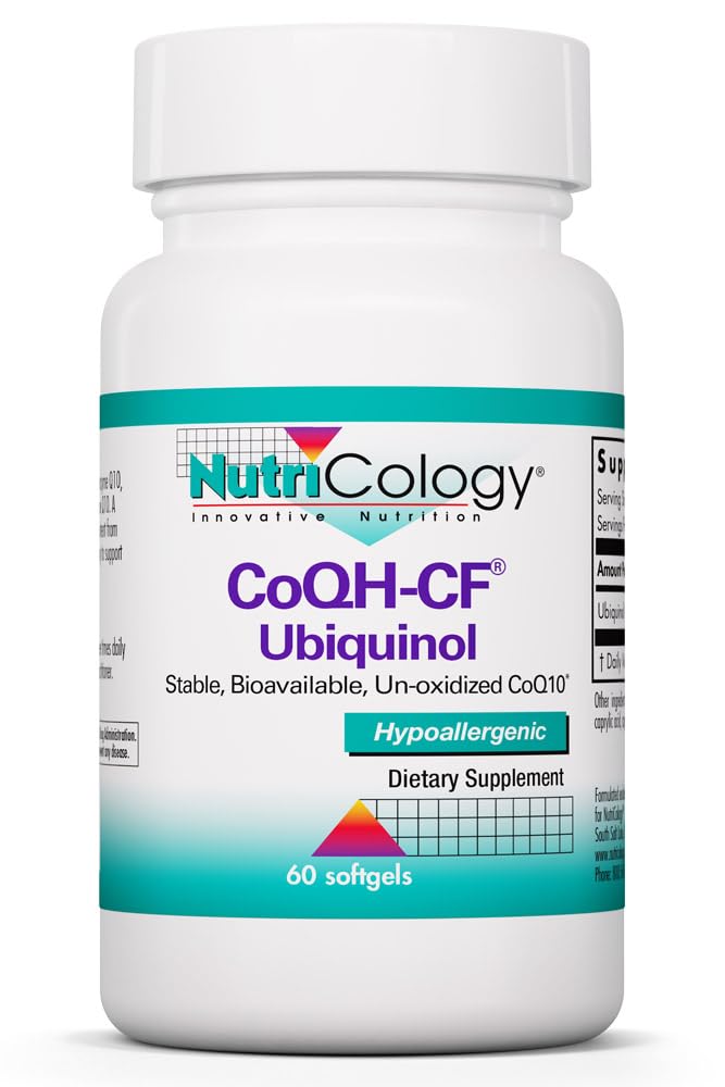 Nutricology CoQH-CF Ubiquinol 100mg συμπλήρωμα - Μη Οξιδοποιημένο CoQ10, Υποστηρίζει Καρδιαγγειακή Υγεία, Υποστήριξη ανοσοποιητικού συστήματος, Σταθερό, Βιοδιαθέσιμο, Softgels - 60 Count