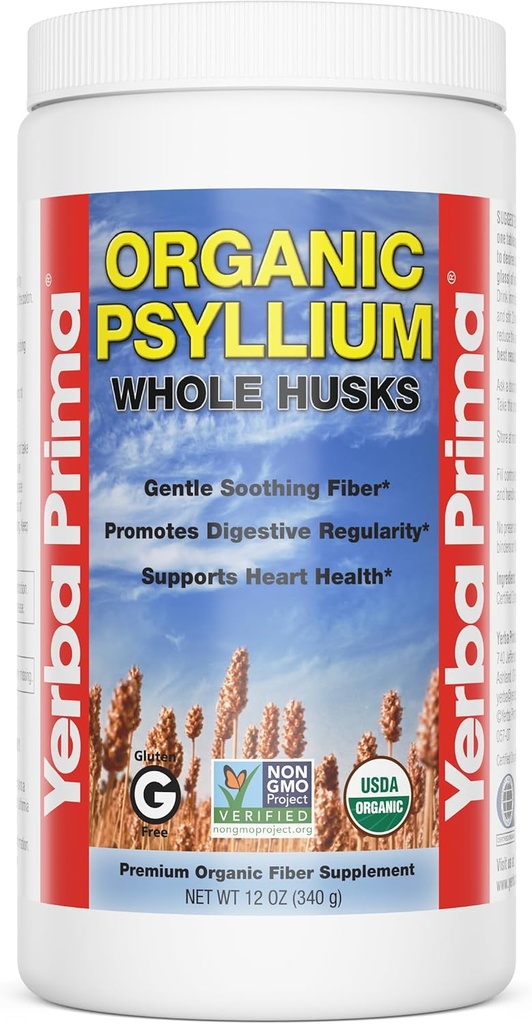 Yerba Prima Organik Psyllium Whole Husks 12 oz - Doğal Diyetsel Fiber Supplement, GMO, Gluten Free, Keto ve Vegan Düzenli Destek için Dostu, Unflavoreded